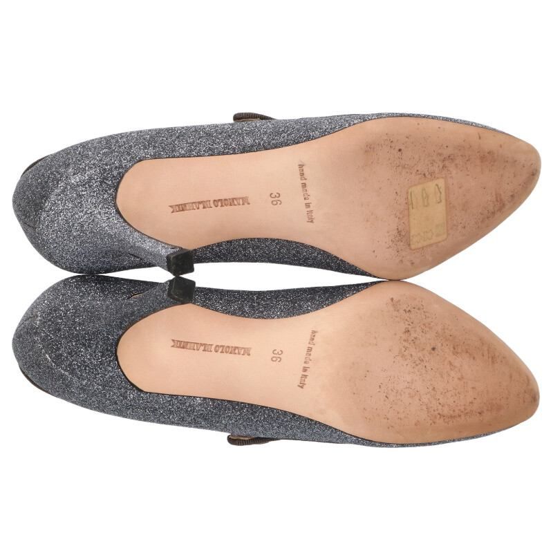 マノロブラニク ラメグリッターヒールパンプス