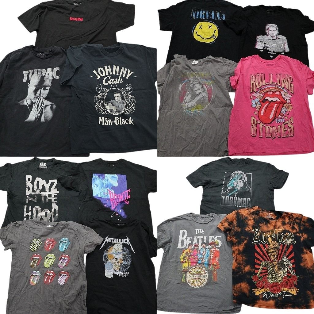 古着卸 まとめ売り 音楽・バンド 半袖Tシャツ 14枚セット (メンズ XL ) ツーパック ビートルズ ローリングストーンズ 中古 古着 MY7793