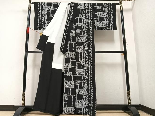 上質な小紋 人物花鳥文