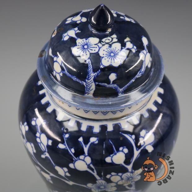 明青藍地氷梅紋将軍壺 景徳鎮 陶磁器 装飾品 現代工芸品 美術品 置物