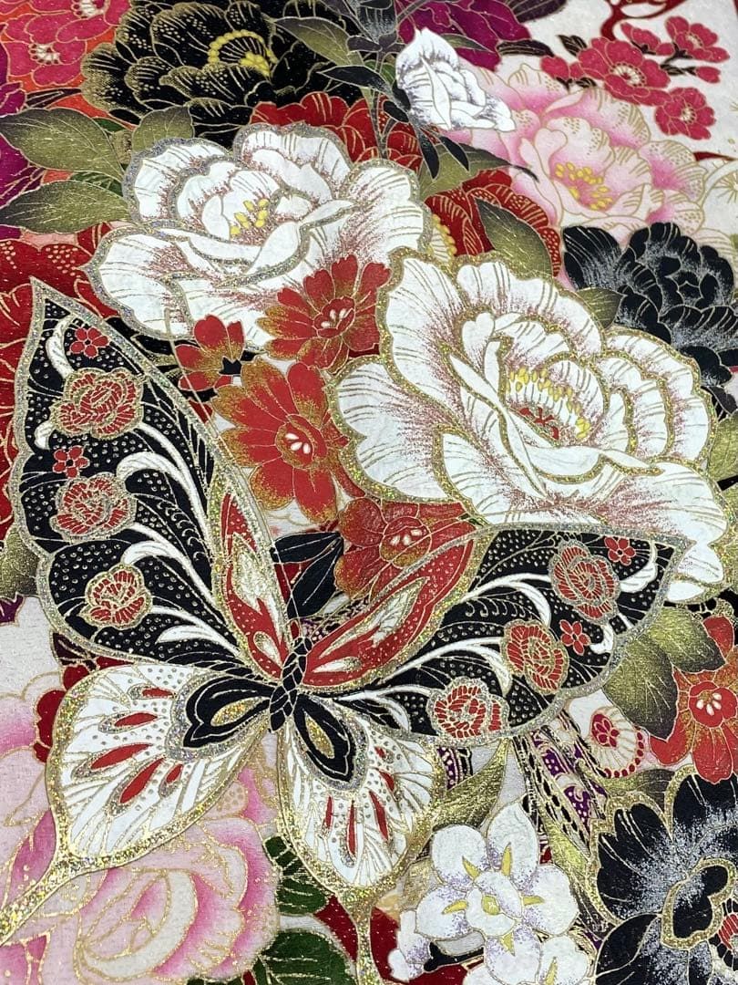 振袖 銀通し 金彩 グリッター箔 紋意匠 身丈162cm パールトーン加工済