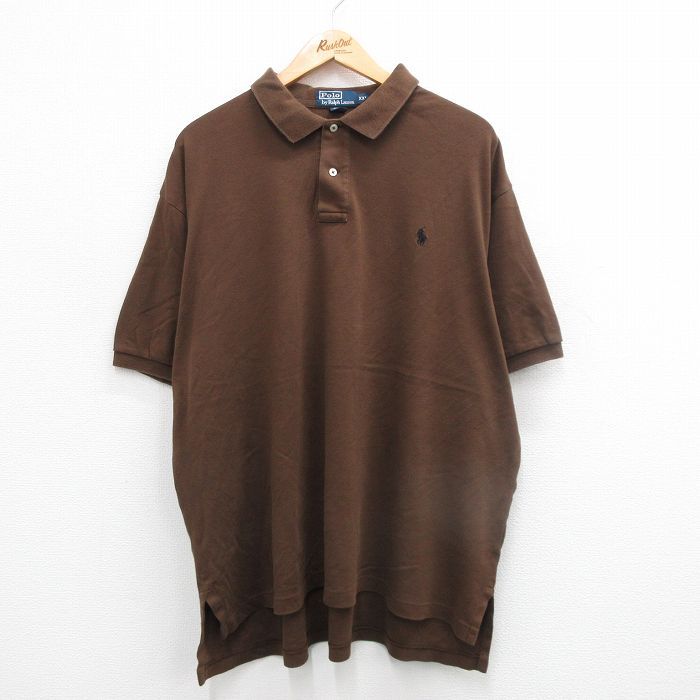 XL/古着 ラルフローレン 半袖 ブランド ポロ シャツ メンズ 90s ワンポイントロゴ コットン 茶 ブラウン 24jun03 中古 トップス