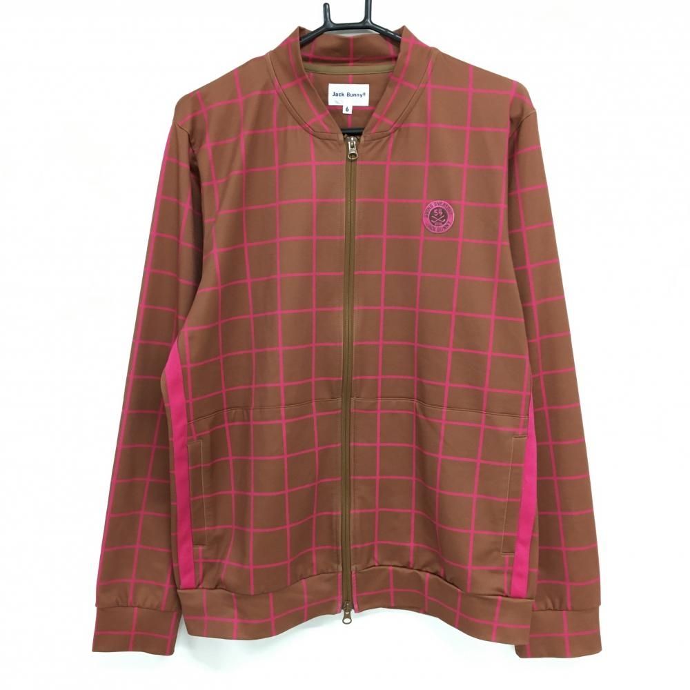 ジャックバニー ジャケットブルゾン ブラウン×ピンク 格子柄 ロゴワッペン メンズ 6 XL ゴルフウェア Jack Bunny
