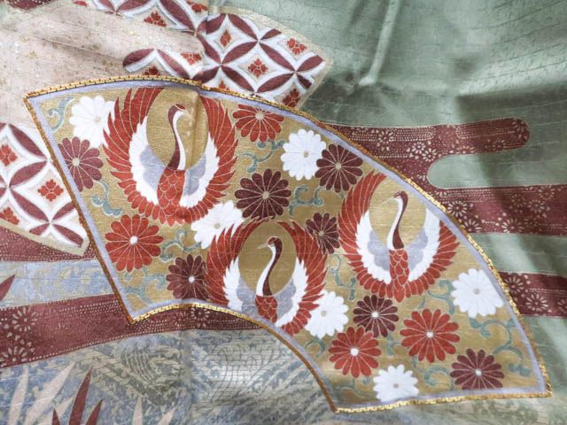 新品　未使用　色留袖　一ツ紋　金駒刺繍　金彩　正絹　寿光織　帯　小物フルセット 一輝堂】リサイクル着物 色留袖 縫い紋 金駒刺繍 鶴 菊文 比翼