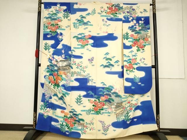 平和屋着物■訪問着　駒刺繍　冊子エ霞花文　金銀彩　逸品　未使用　BAAJ7320pk 平和屋着物□訪問着 駒刺繍 エ霞雲取り天井花文 金彩
