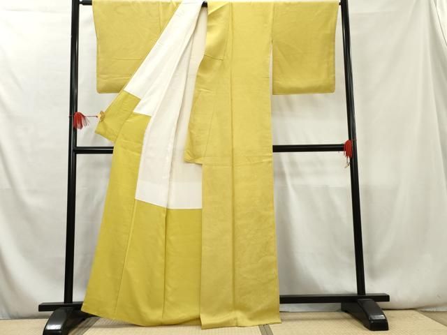 平和屋着物○上質な色無地 草木地紋 杏色 正絹 逸品 AAAY1783np