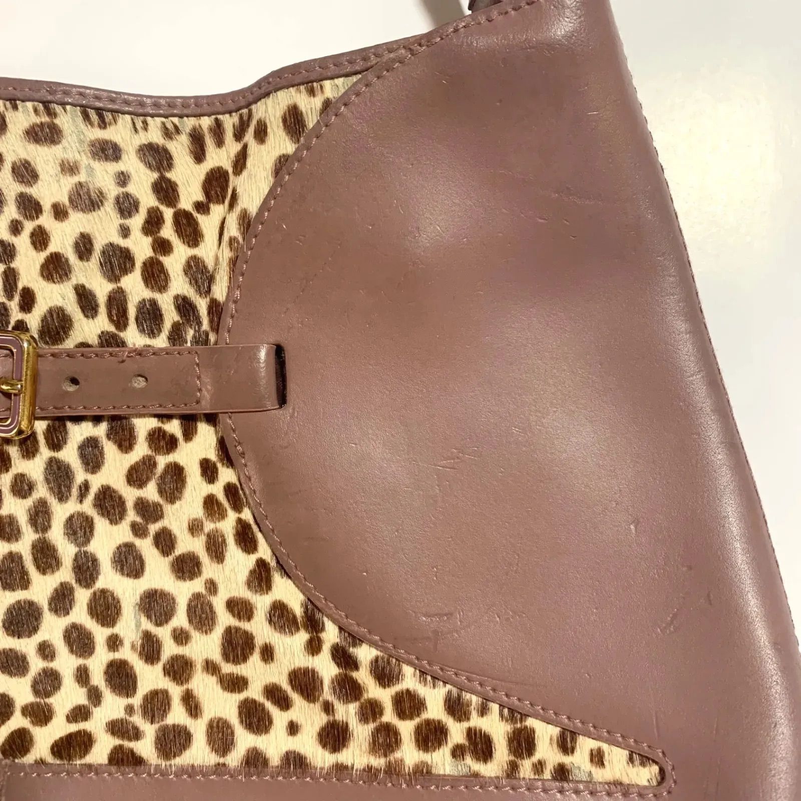 FURLA フルラ ショルダーバッグ レザー ハラコ ピンク ヒョウ柄 