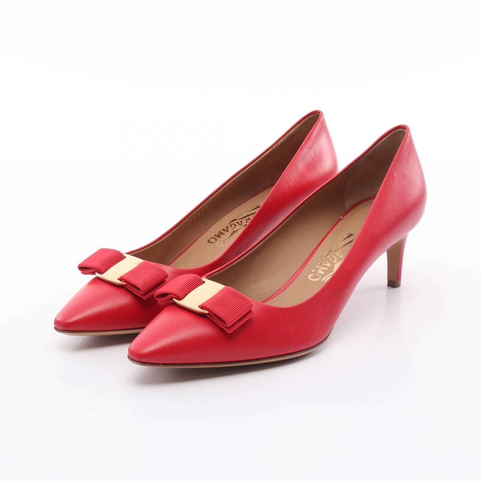 サルヴァトーレフェラガモ Salvatore Ferragamo パンプス ヴァラリボン レッド レザー パンプス レッド ヴァラリボン レディース Used A