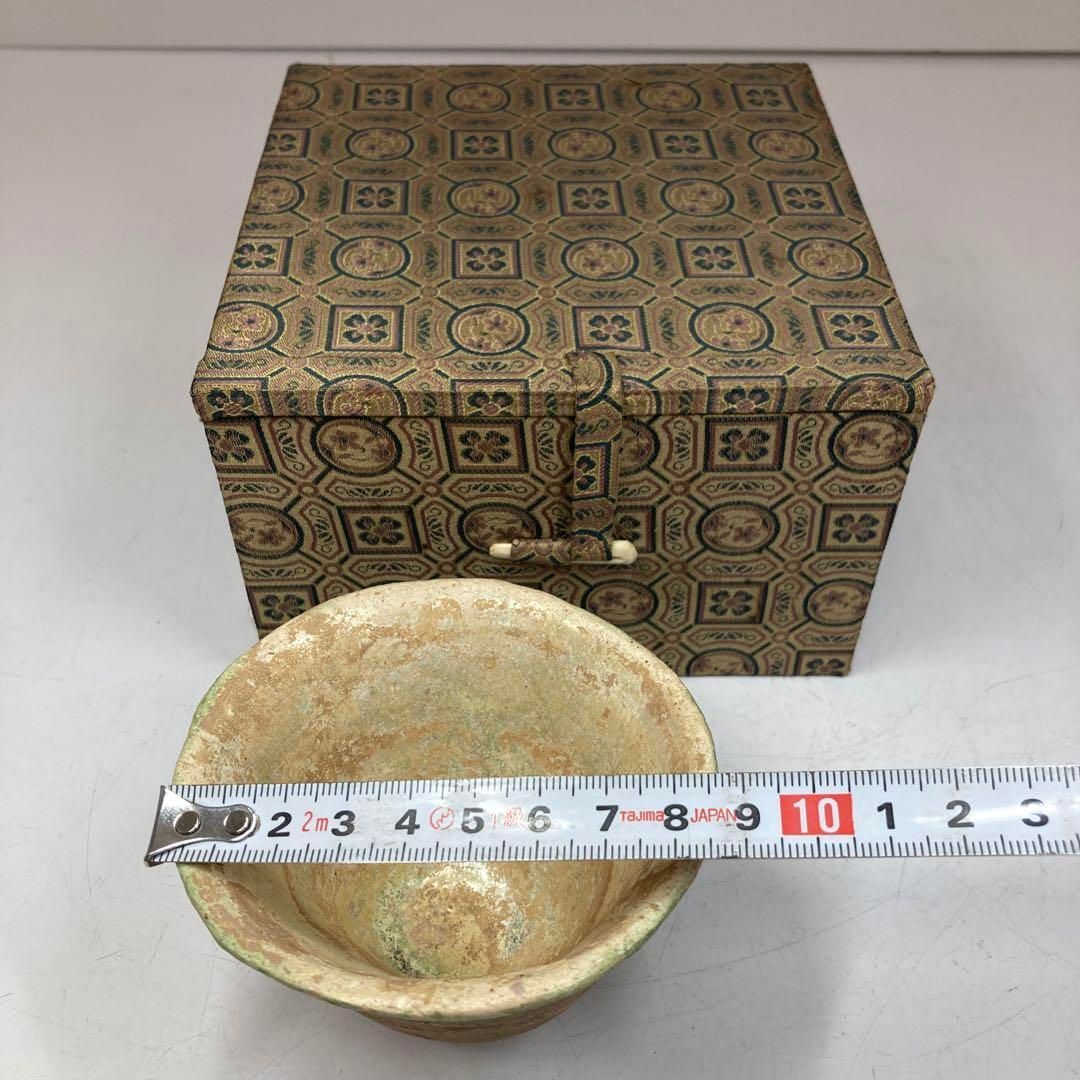 古代中国 緑釉茶碗 ケース付 最大幅約8.9㎝ 本Y5-0524☆
