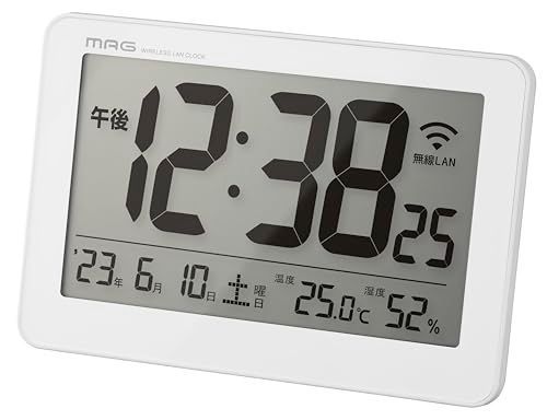 Wi-Fiタイプ MAG マグ デジタル 無線LANクロック NTPで時刻を同期 時刻自動修正 掛けても置いても使用 置掛兼用 温度表示 湿度表示 日付表示 セットレス W-787 WH ホワイト