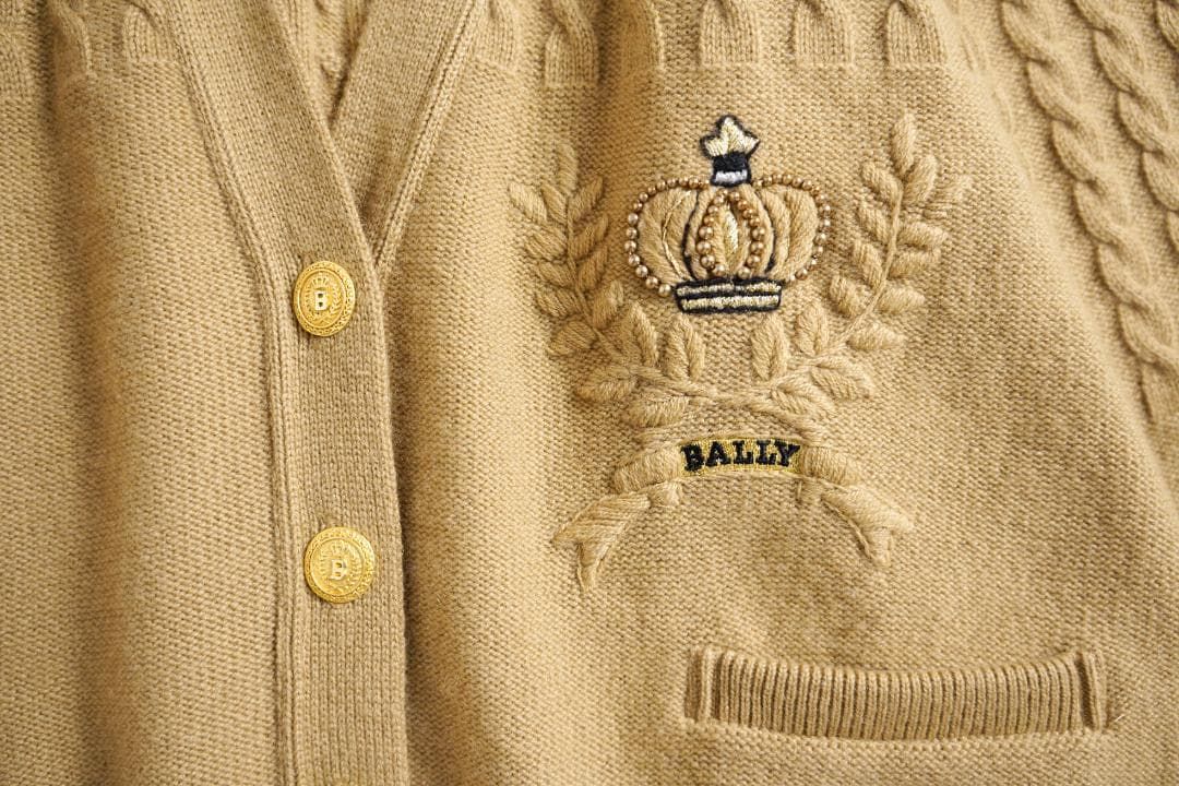 674t*バリー カシミヤ ロゴ刺繍 ケーブルニットカーディガン