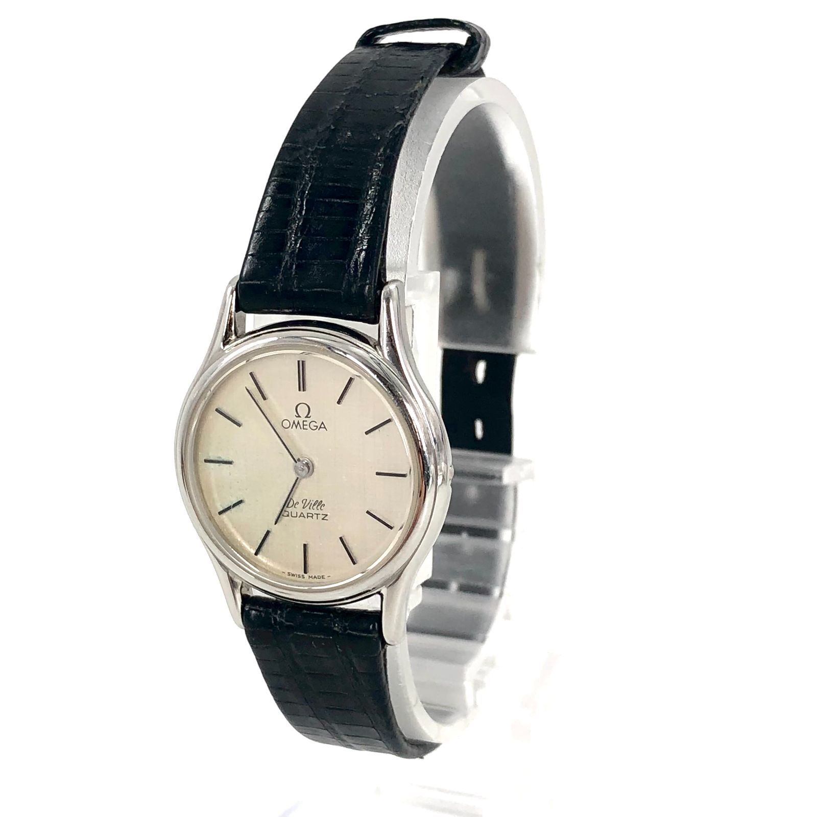 OMEGA オメガ DeVille デヴィル SS×レザー|QZ シルバー文字盤 レディース腕時計 OE-991