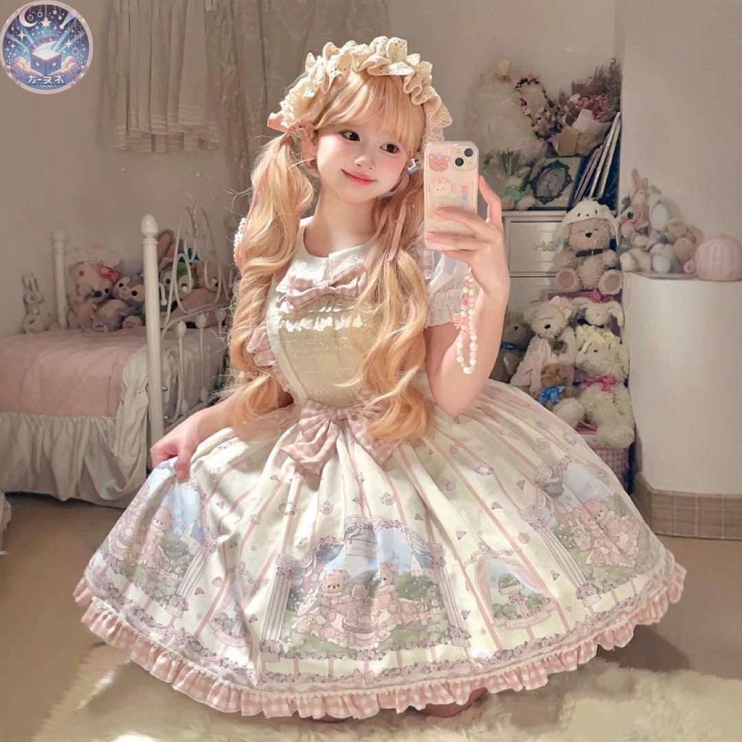 ♥ クマちゃん柄ロリータワンピース ブラウス付き お出かけや女子会に