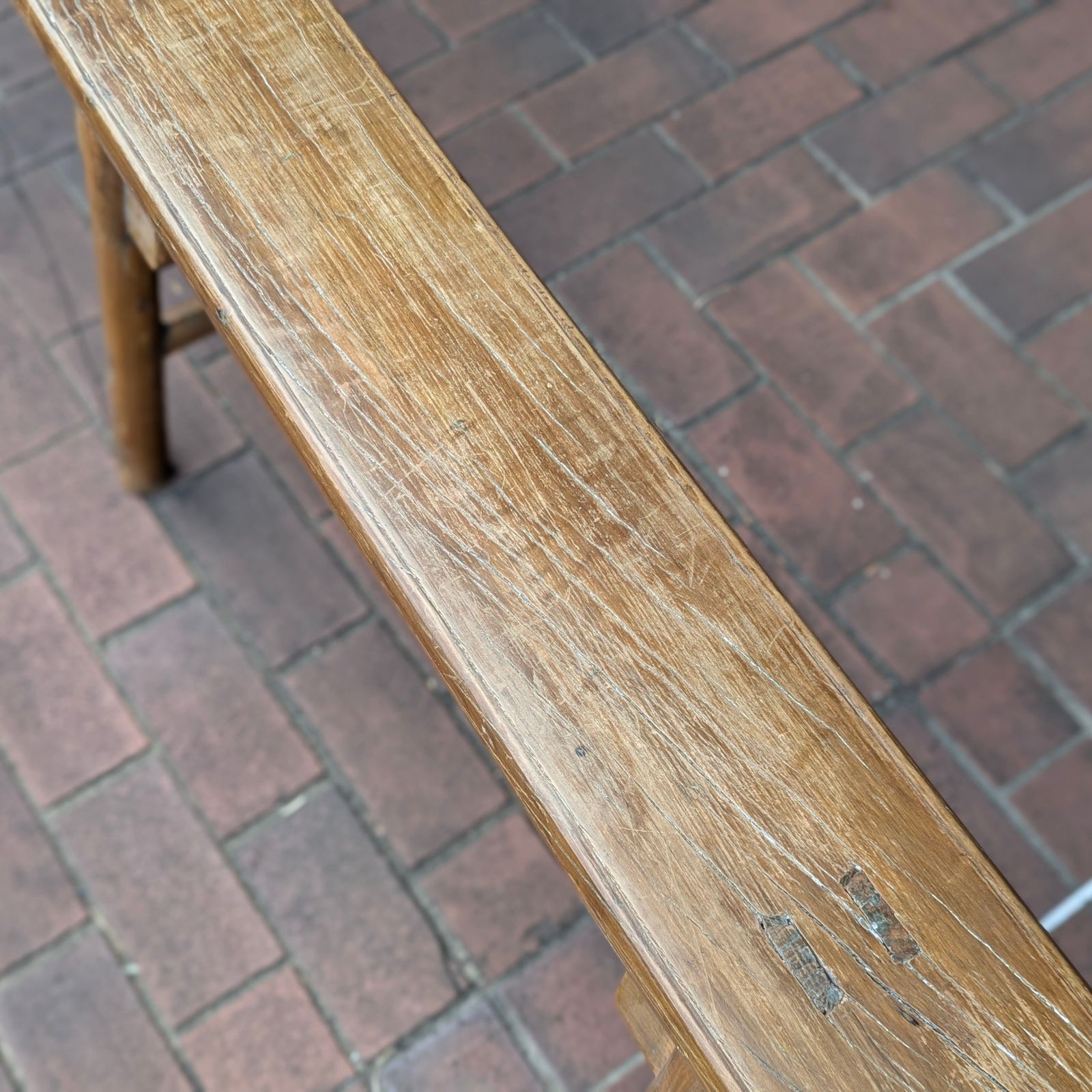 フランスアンティーク木製ベンチスツール/長椅子イス/腰掛け/籐ラタン