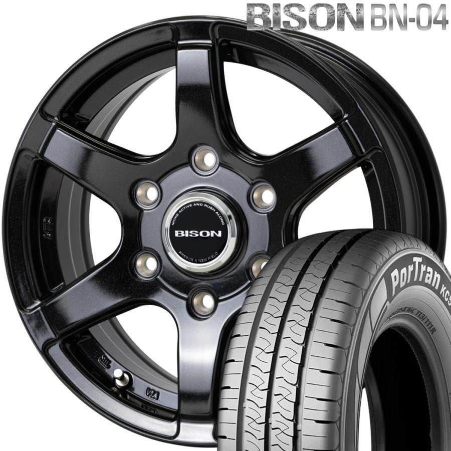 期間 ラジアル ホットスタッフ バイソン BN-04 BISON 15ｘ6.0 ＋44 6H 139.7 メタリックブラック ｘ４本 KUMHO クムホ ポートラン KC53 195 80R15