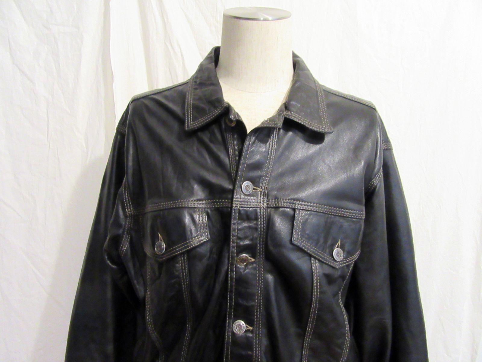 英国製ビンテージ AMI LONDON レザートラッカージャケット 表記M 黒