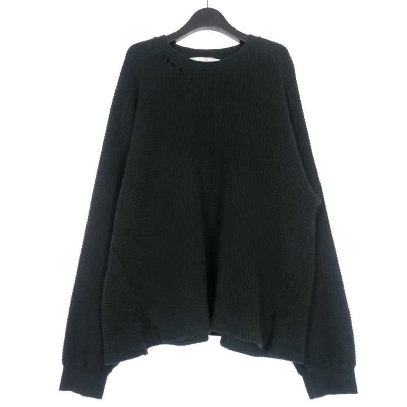 ANCELLM ダメージワッフルクルーネックロングスリーブティーシャツ 2