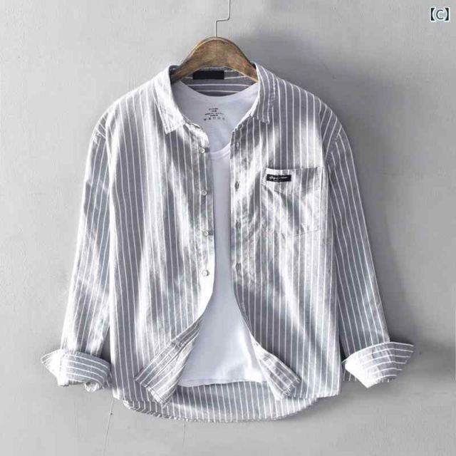 2XL メンズ ファッション 服 男性用 オシャレ シンプル 大人 かっこいい 大きいサイズ ストリート 紳士服 縦縞 長袖 シャツ 韓国スタイル カジュアル 綿 シャツ ベルベット 厚手 シャツ CAMPINGPARCCENTRAL_COM