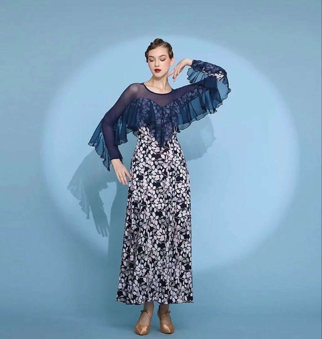 フリル舞うワンピース✨スタンダード向き練習着　後ろファスナーで便利！ フリル舞うワンピース✨スタンダード向き練習着 後ろファスナーで便利