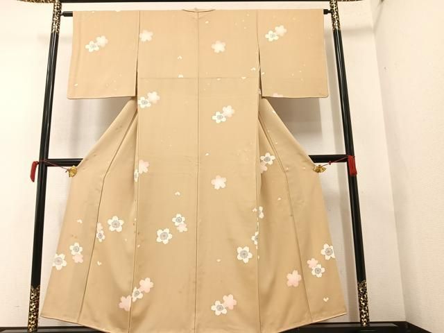 小紋 トールサイズ 可愛い染め 立涌に花びら 正絹 AK-6291 小紋 トールサイズ 可愛い染め 立涌に花びら 正絹 AK-6291