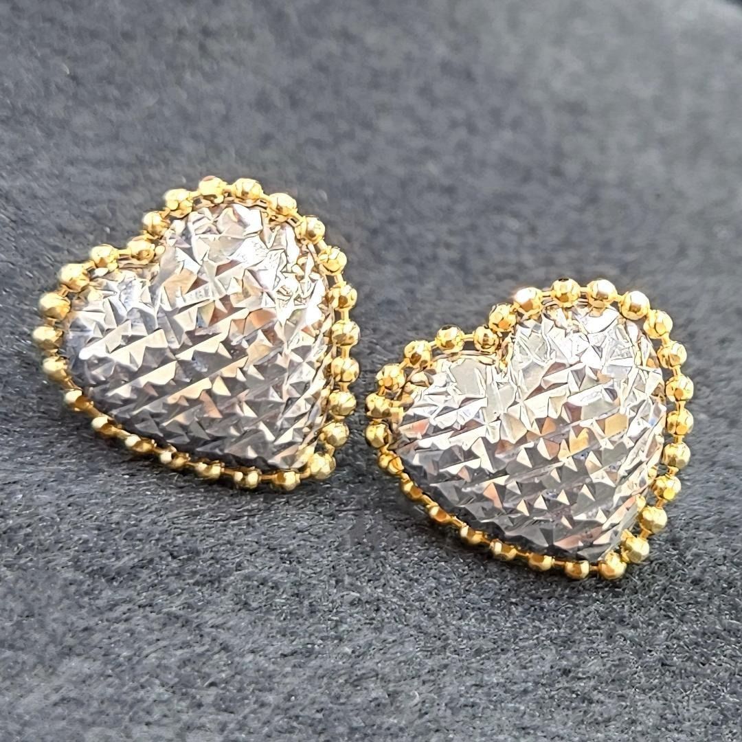 ハートダイヤのシンプルピアス K18YG