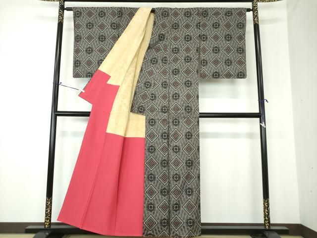 平和屋着物○本場大島紬 龍郷絣 本場大島紬 花菱文 正絹 逸品 未使用  