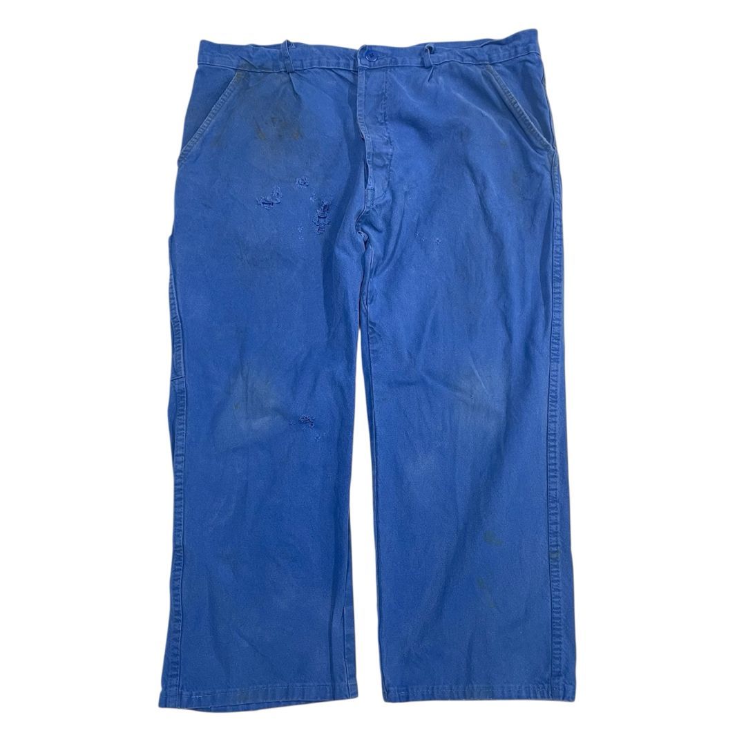 W40 ユーロヴィンテージ フレンチワークパンツ ブルー コットンツイル