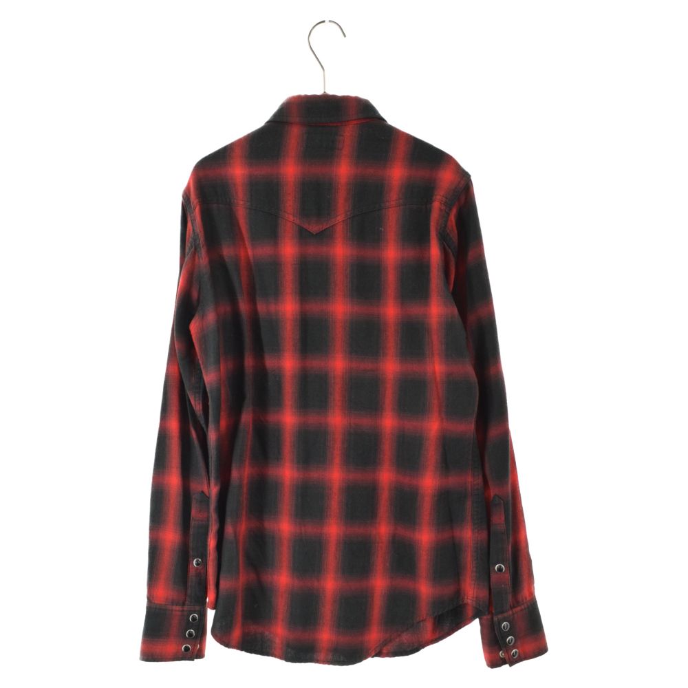 SAINT LAURENT PARIS (サンローランパリ) 15AW Plaid Western Shirt 398063 Y952Iプレイドウエスタンシャツ  オンブレチェックロングスリーブシャツ 長袖シャツ レッド/ブラック - メルカリ