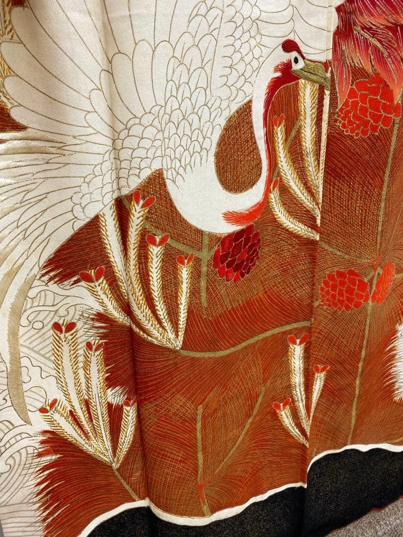 アンティーク 振袖 正絹 金彩 刺繍 鶴 松竹梅 身丈160cm 紋付 - メルカリ