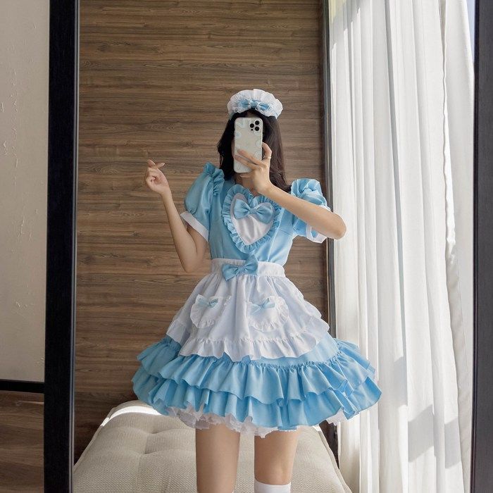 メイド服 ゴスロリ ロリータワンピース コスプレ 仮装 レディース 可愛い ロリータ コスプレ 半袖 蝶結ぶ パーティー イベント 演出服  luolita06