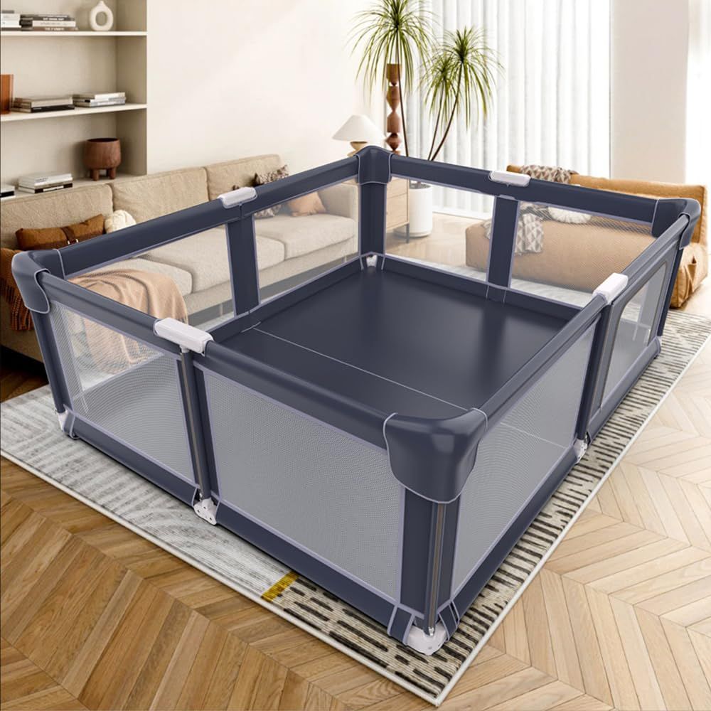 在庫処分 SUNHOO ベビーサークル 折りたたみ サークル 赤ちゃん メッシュ ベビーフェンス キッズサークル プレイヤード 組み立て不要 工具不要 収納バッグ付き グレー 180*200cm