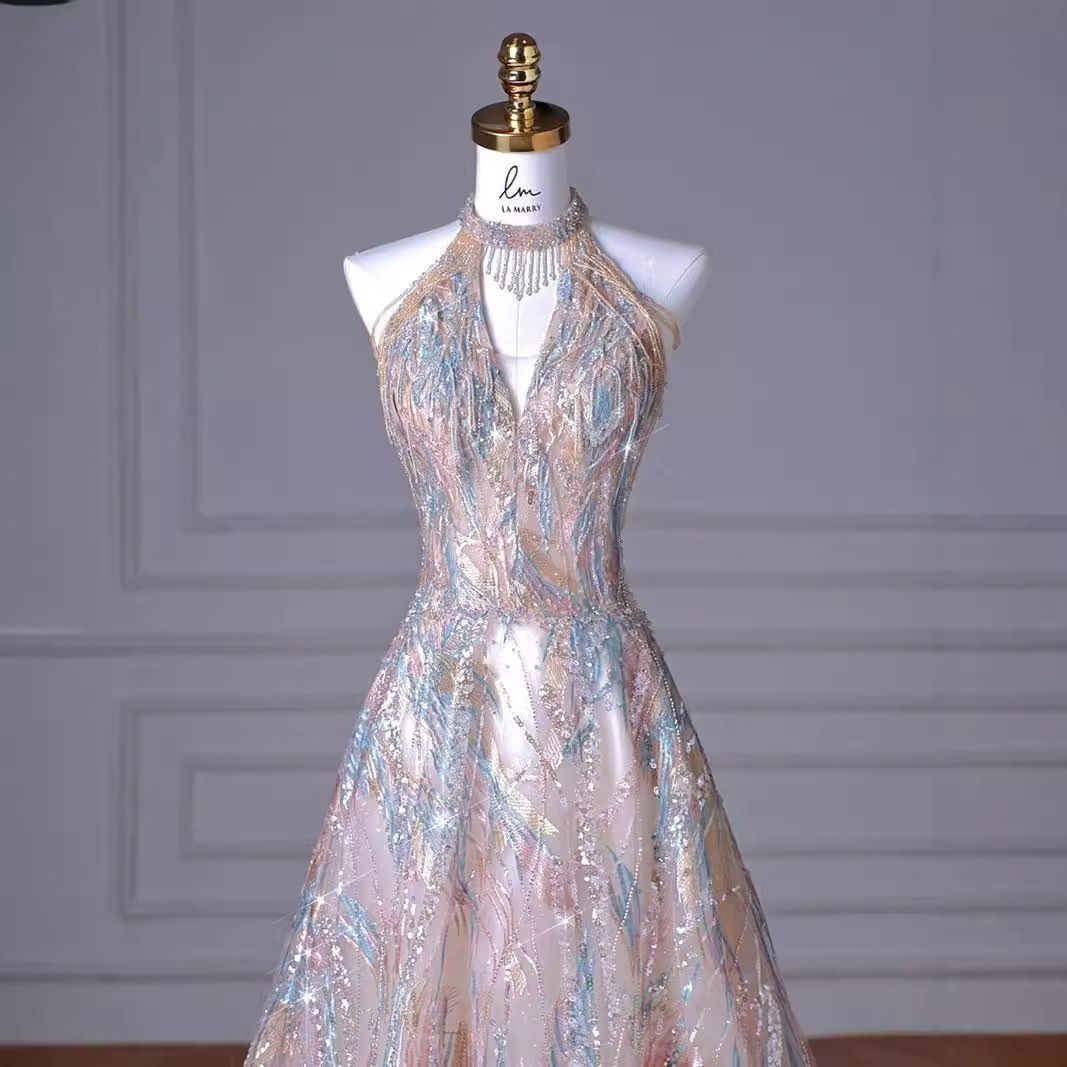 2025 法式掛け襟ロングドレス ワンピース レディース Aライン 無地 深Vノースリーブ 感 結婚式 披露宴 春夏秋WP 109