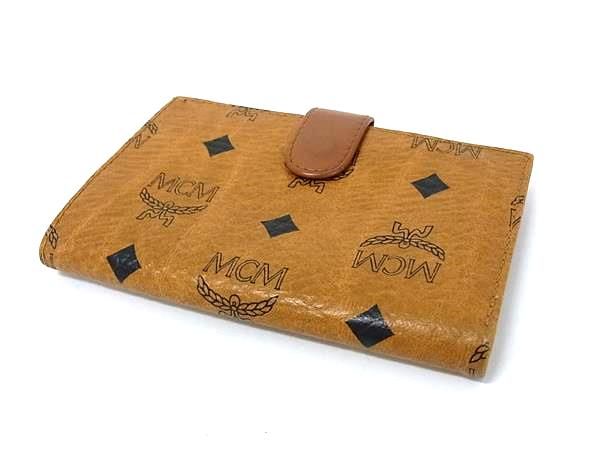 MCM 折り財布 がま口　ロゴ金具　レザー　ヴィセトス柄　総ロゴ ブラウン MCM エムシーエム モノグラム ヴィセトス柄 レザー がま口 二