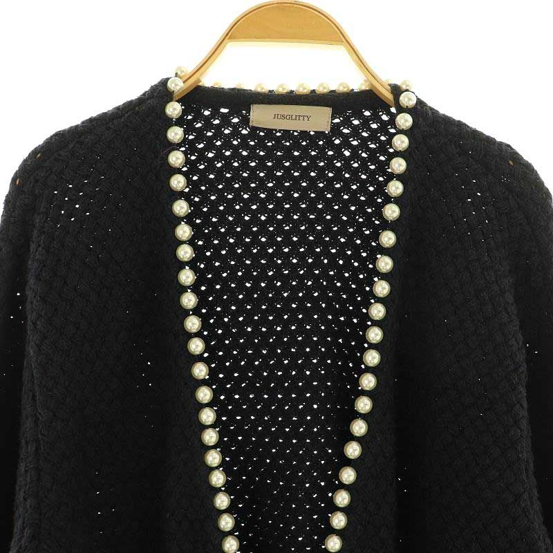 美品♡JUSGLITTY♡ジャスグリッティー♡パール付カーディガン♡ネイビー JUSGLITTY(ジャスグリッティー)の「パール付衿カーディガン