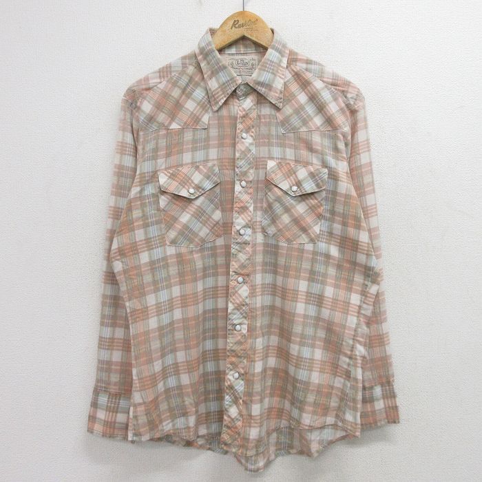 L/古着 MR.LEGGS 長袖 ウエスタン シャツ メンズ 70s ベージュ系他 カーキ チェック 24sep28 中古 トップス