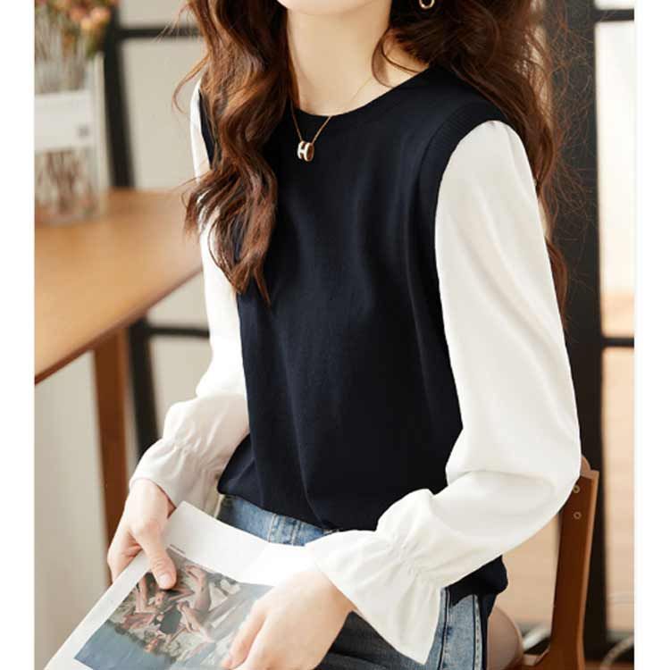 ブラウス レディース ドッキング シャツ バックフリル レイヤード風 トップス ベスト ブラウス レディース ドッキング シャツ バックフリル
