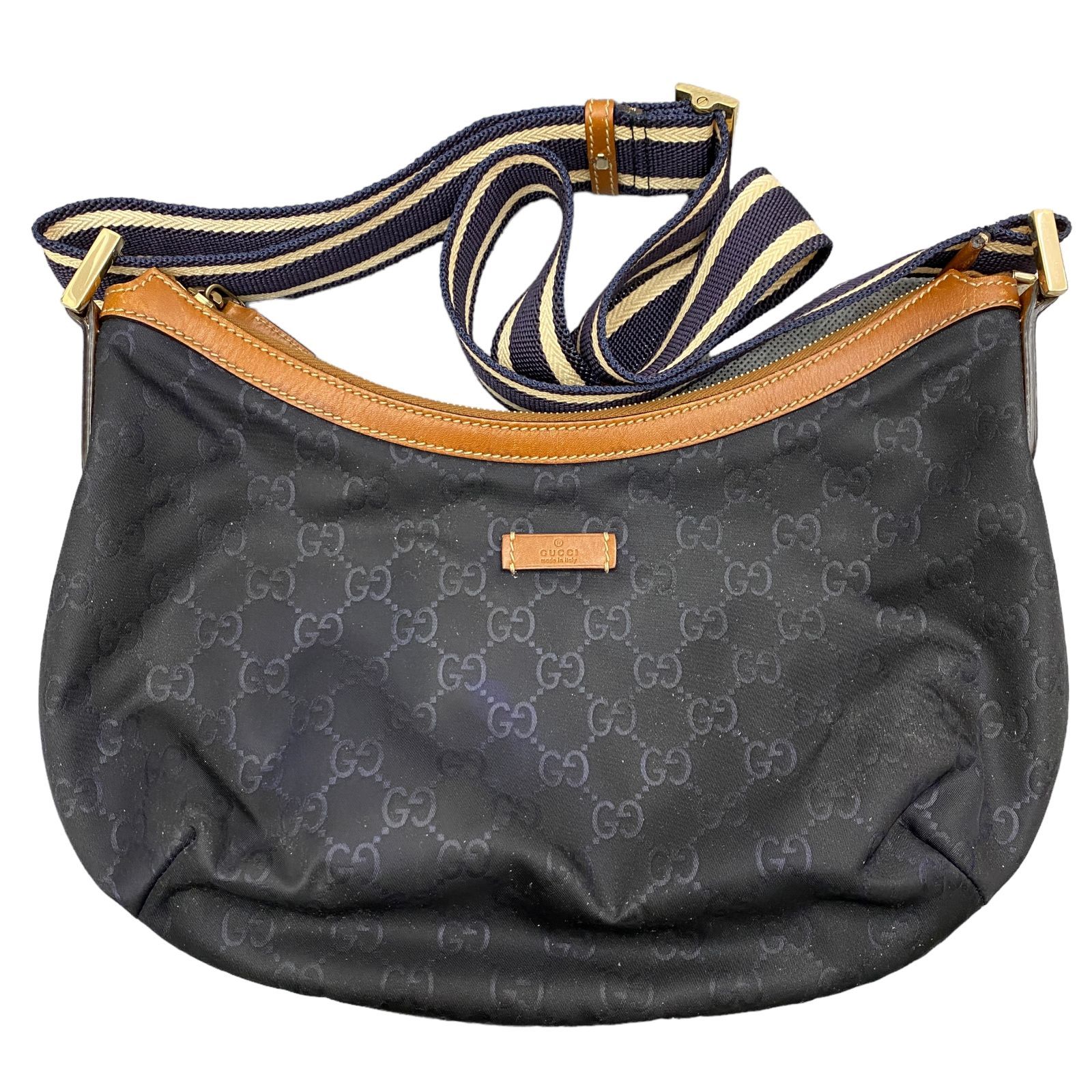 ☆EM0162 GUCCI グッチ ハンドバッグ 総柄 ネイビー×ブラウン 181092 