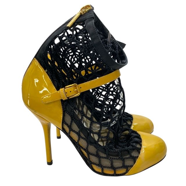 ドルチェ&ガッバーナ 13367 ドルガバ ハイヒール パンプス メッシュ ショート ブーツ イエロー ブラック DOLCE&GABBANA サイズ36(約23cm)] ドルチェ&ガッバーナ 13367 ドルガバ ハイヒール パンプス メッシュ