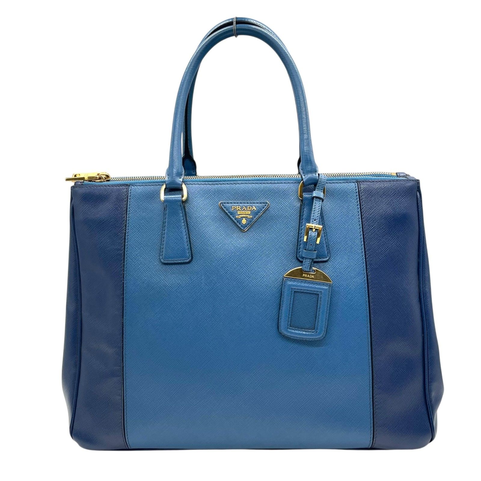 プラダ PRADA ガレリア ハンドバッグ トートバッグ 2way ショルダーバッグ サフィアーノレザー 三角ロゴ ブルー ゴールド金具 ハンドバッグ メンズ レディース A