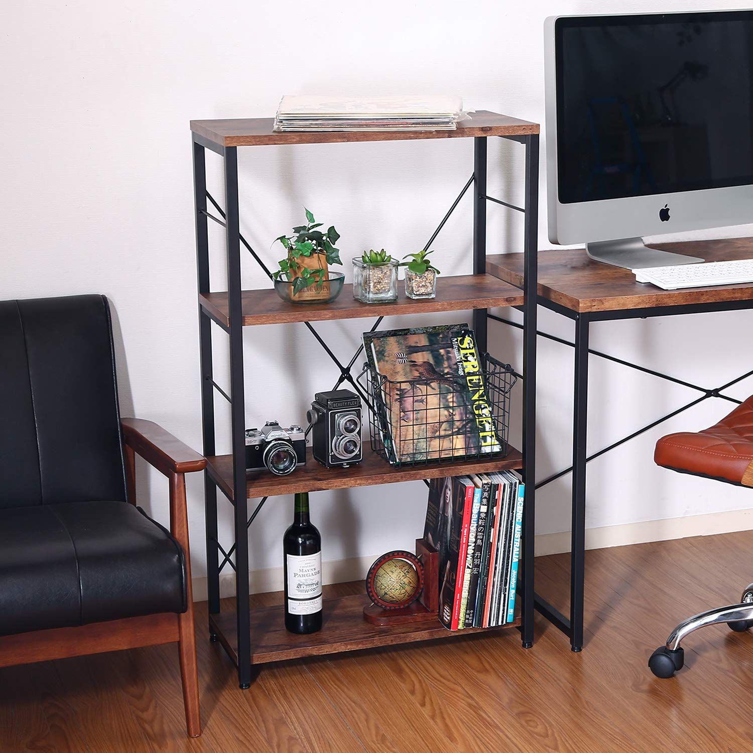 大 4段 高さ105cm ブラウン オープンシェルフ ヴィンテージ調 ラック ナビア 不二貿易 14652