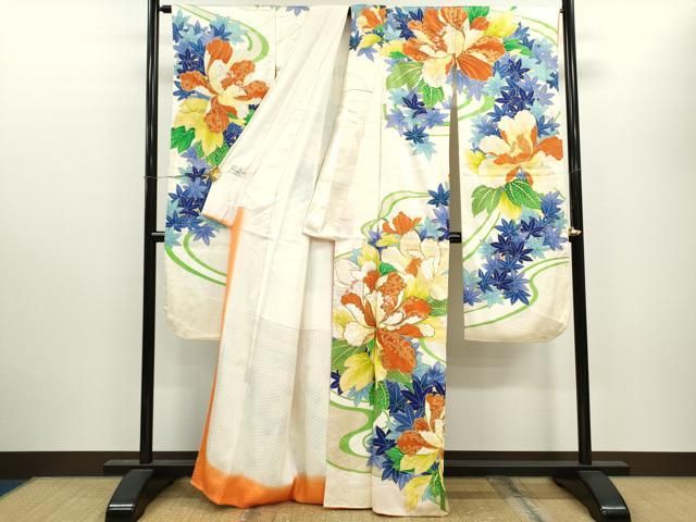 平和屋着物▽豪華振袖 駒刺繍 流水草花文 金彩 やまと謹製 正絹