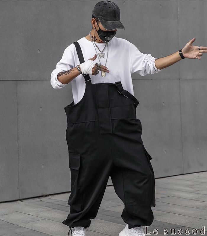 Le sucood メンズ オーバーオール サロペット サスペンダーパンツ