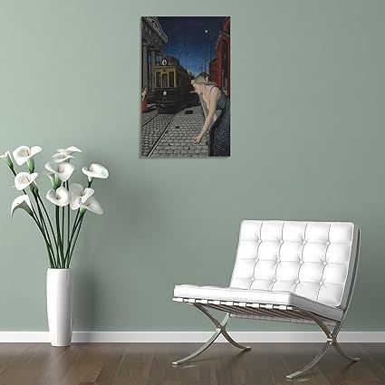 ポール•デルヴォー 鉄道風景の絵画 額入り 複製画（印刷物） Paul Delvauxポール・デルヴォーシュルレアリストの画家《路面