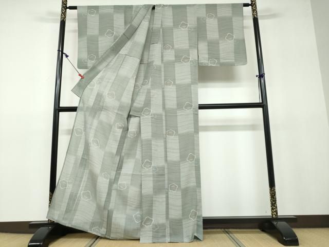 平和屋着物＊夏物 小紋 絽 椿 花唐草文 洗える着物 CAAU0118ev