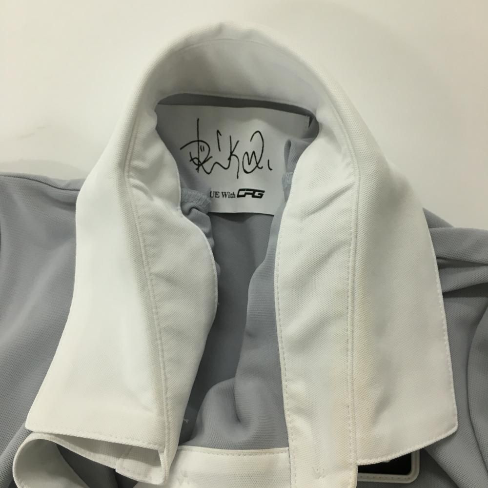 【美品】CPG 半袖ポロシャツ グレー×白 井上莉花コラボ商品 シリコンワッペン レディース 2(M) ゴルフウェア 2023年モデル CPG 美品】CPG 半袖ポロシャツ グレー×白 井上莉花コラボ商品