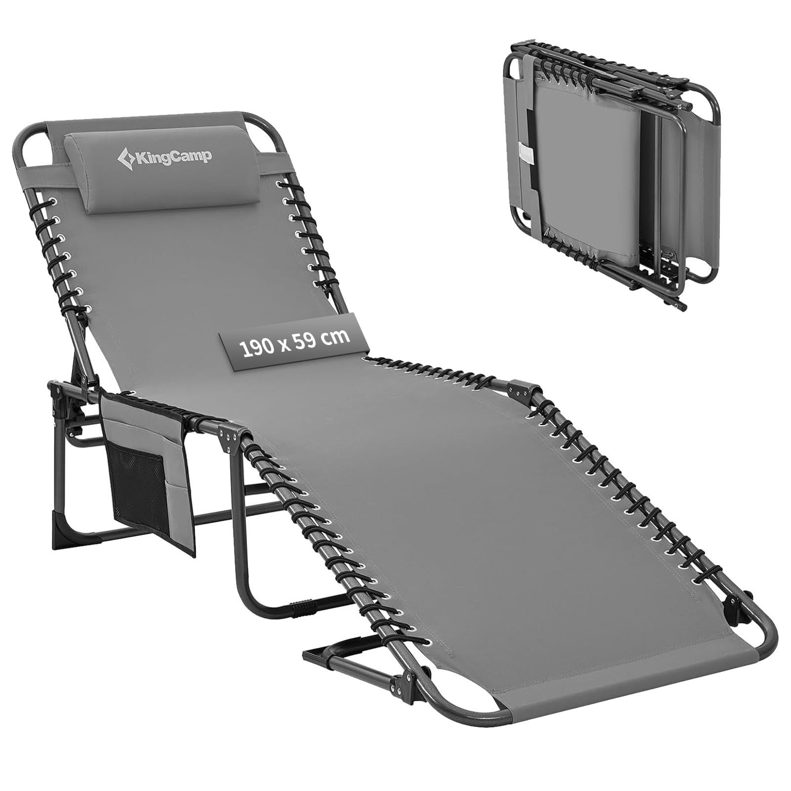 商品 耐荷重120kg 600Dオックスフォード 小物収納 ビーチチェア 寝心地良い 昼寝 5段階調節 室内外兼用 アウトドア 190 簡易 x 3way コット 59 折りたたみベッド x サマーベッド 37cm KingCamp