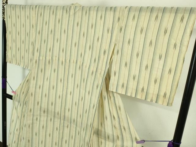 新品 麻 やまと誂製 縦縞 夏着物 仕付糸付”淡色の涼感”小千谷ちぢみ 6495