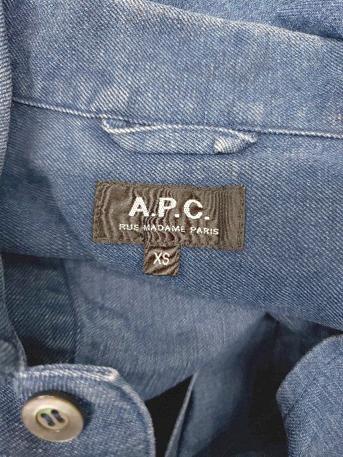 ◇ A.P.C. アーペーセー リネン混 デニム 半袖 オープンカラーシャツ サイズXS ブルー レディース P  【1403180011542】