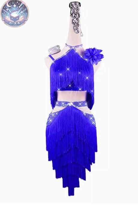 ♥ 社交ダンスドレス ラテンドレス 競技 デモ用 ロイヤルブルー オーダーメイド