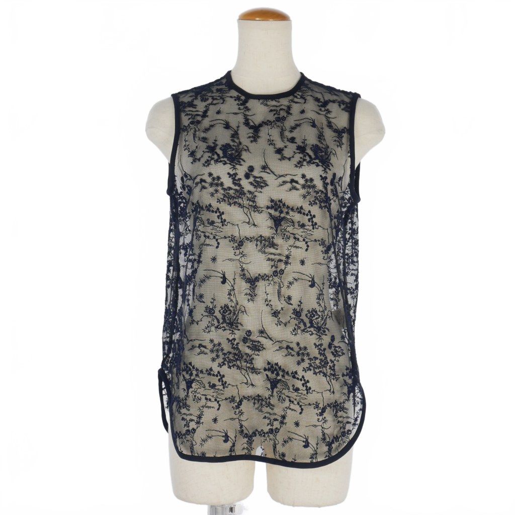 マメクロゴウチ Mame Kurogouchi 24AW Floral Lace Sleeveless Top フローラル レース ノースリーブ トップス サイズ1 紺 MM24FW-SH006